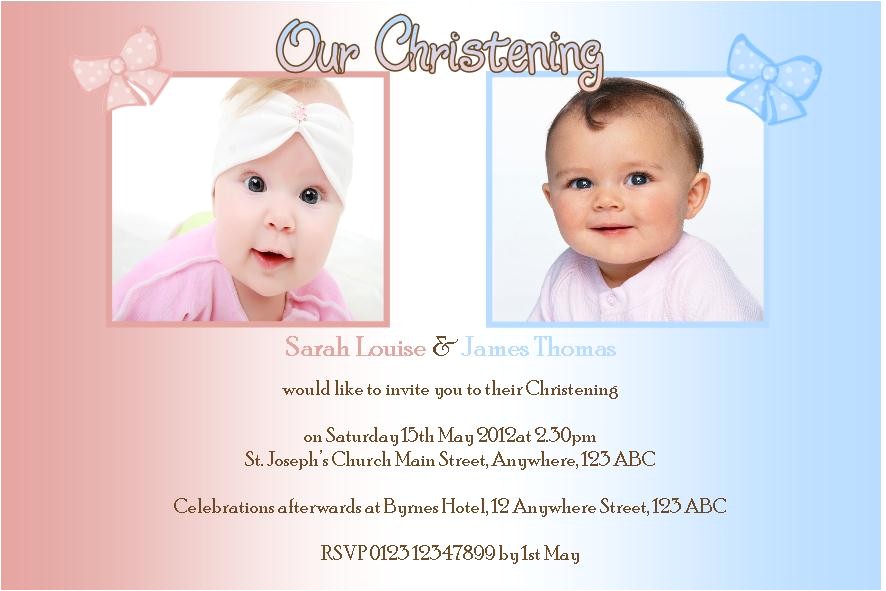 Free Baptism Invitations for Twins Personalised Boy Girl Twins Christening Invitations