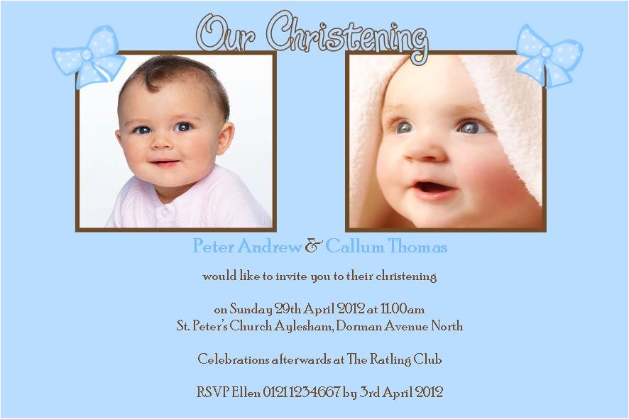 Free Baptism Invitations for Twins Personalised Boy Twins Christening Invitations