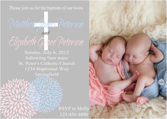 Free Baptism Invitations for Twins Pink Blue and Gray Blooms Twins Baptism by Partyperfectdesign