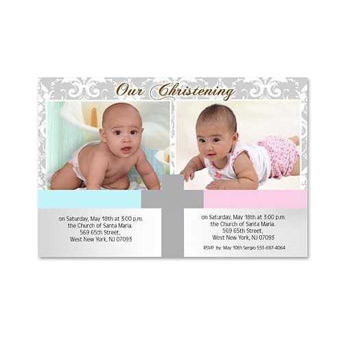 Free Baptism Invitations for Twins Printed Custom Twins Boy Girl Baptism Invitation