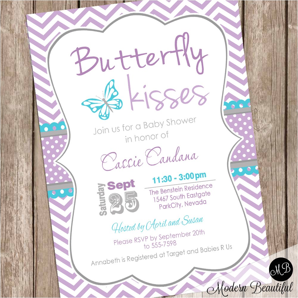 Free butterfly Baby Shower Invitation Templates Purple butterfly Baby Shower Invitations