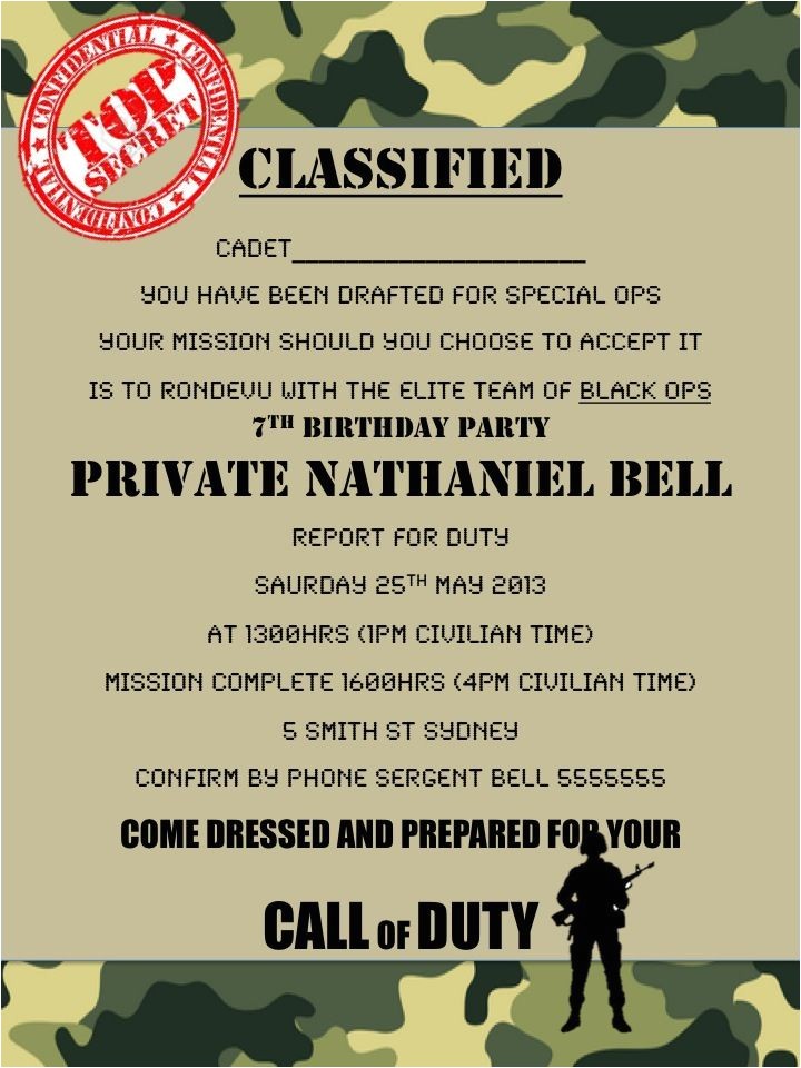 Free Call Of Duty Birthday Party Invitations Military Army Call Of Duty Black Ops Party Invitation Free Call Of Duty Birthday Party Invitations Military Army Call Of Duty Black Ops Party Invitation