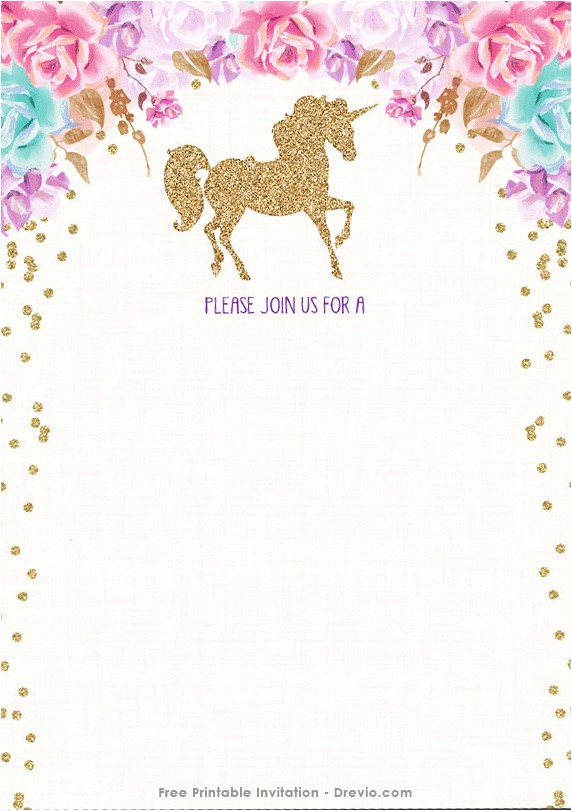Free Downloadable Unicorn Birthday Invitations Free Printable Golden Unicorn Birthday Invitation Template