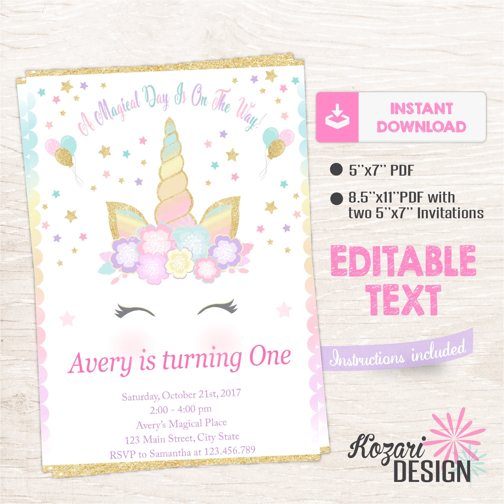 Free Editable Unicorn Birthday Invitations Unicorn Invitation Magical Birthday Invitation Unicorn