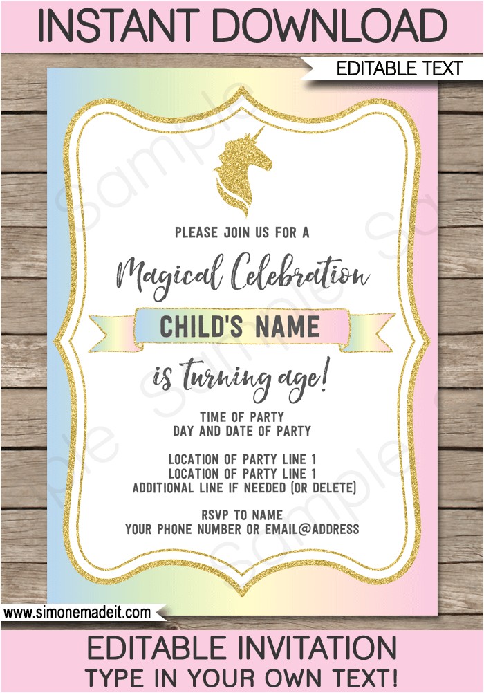 Free Editable Unicorn Birthday Invitations Unicorn Party Invitations Template Unicorn theme