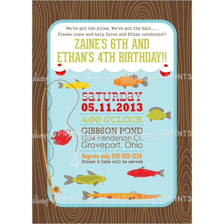 Free Fish themed Birthday Party Invitations Fishing Printable Birthday Party Invitation Dimple