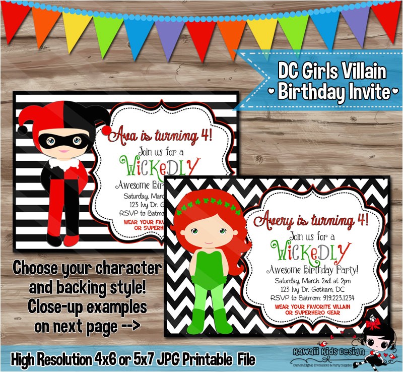 Free Harley Quinn Birthday Invitations Dc Villain Girls Birthday Invitation Harley Quinn Invite