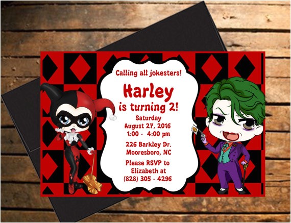 Free Harley Quinn Birthday Invitations Downloadable Harley Quinn & the Joker themed Birthday