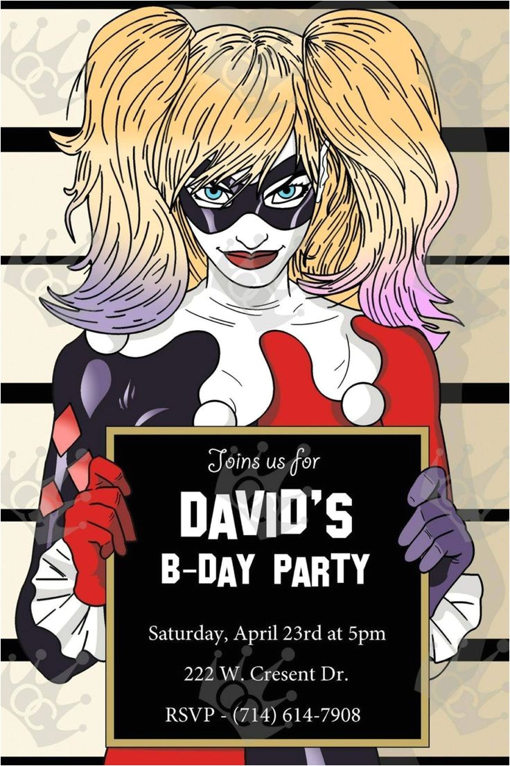 Free Harley Quinn Birthday Invitations Harley Quinn Custom Digital Printable Birthday Party