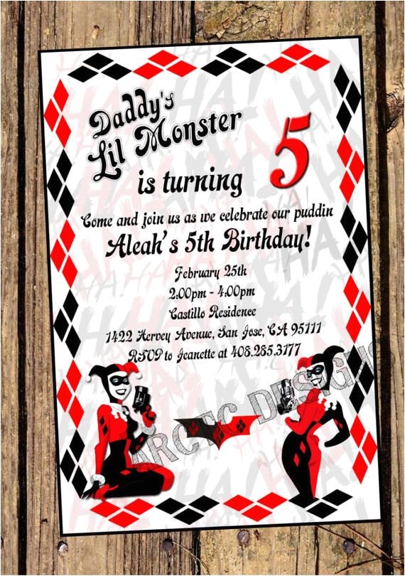 Free Harley Quinn Birthday Invitations Harley Quinn Invitation