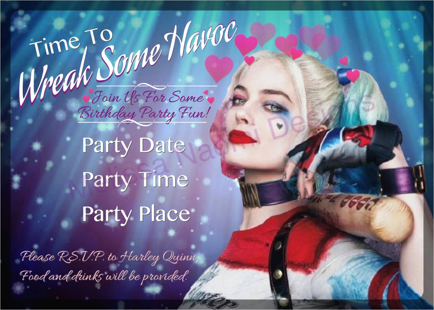 Free Harley Quinn Birthday Invitations Harley Quinn Party Invitation Digital File Customized Party