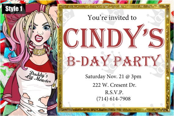 Free Harley Quinn Birthday Invitations Items Similar to Harley Quinn Custom Digital Printable