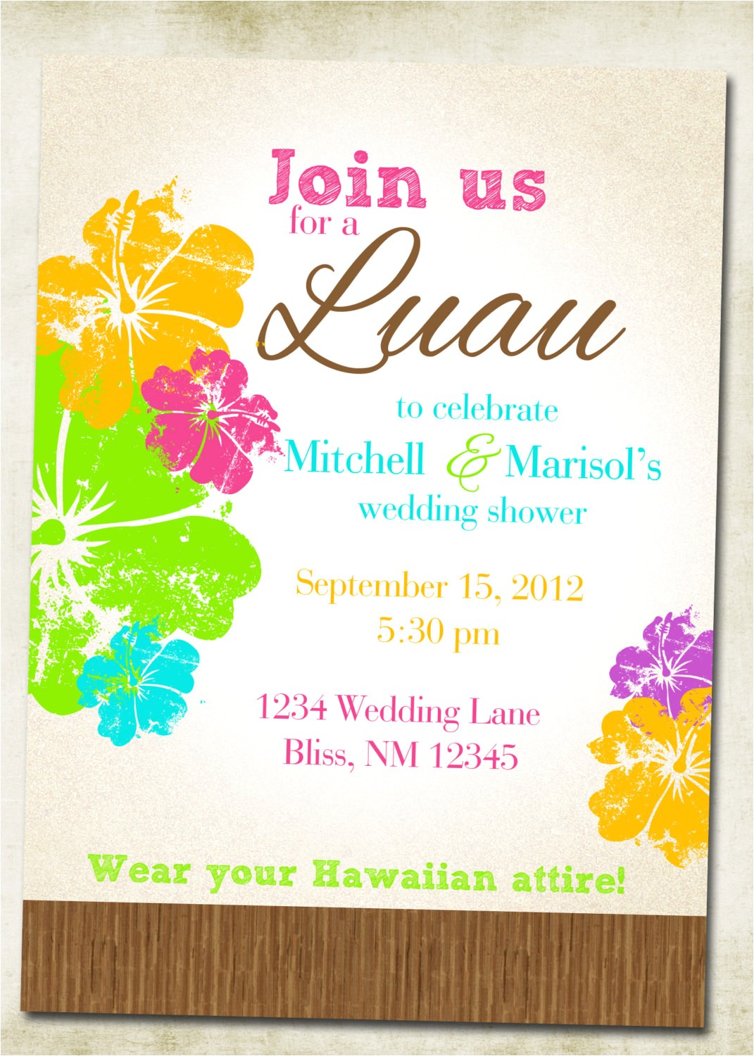 Free Hawaiian themed Bridal Shower Invitations Luau Hawaiian themed Invitation