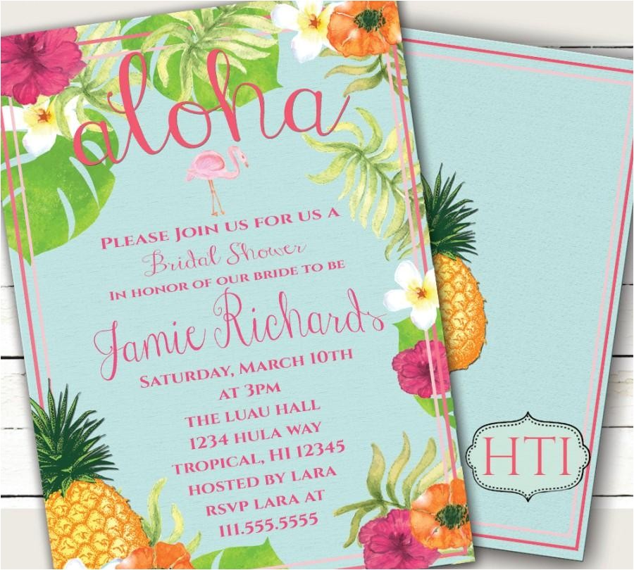 Free Hawaiian themed Bridal Shower Invitations Luau Invitation Aloha Luau Bridal Shower Hawaii Invitation
