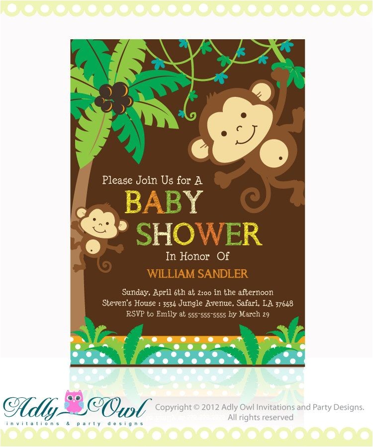 Free Monkey Baby Shower Invitation Templates Personalized Jungle Monkeys Baby Shower Printable Diy