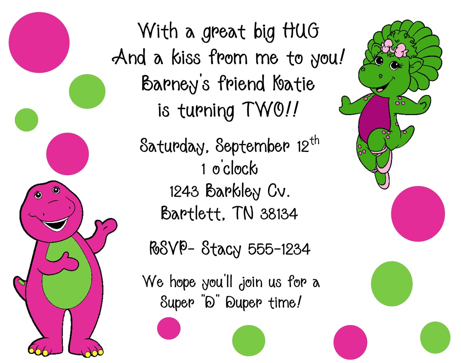 Free Personalized Barney Birthday Invitations 10 Barney Baby Bop Invitations with Envelopes by Free Personalized Barney Birthday Invitations 10 Barney Baby Bop Invitations with Envelopes by