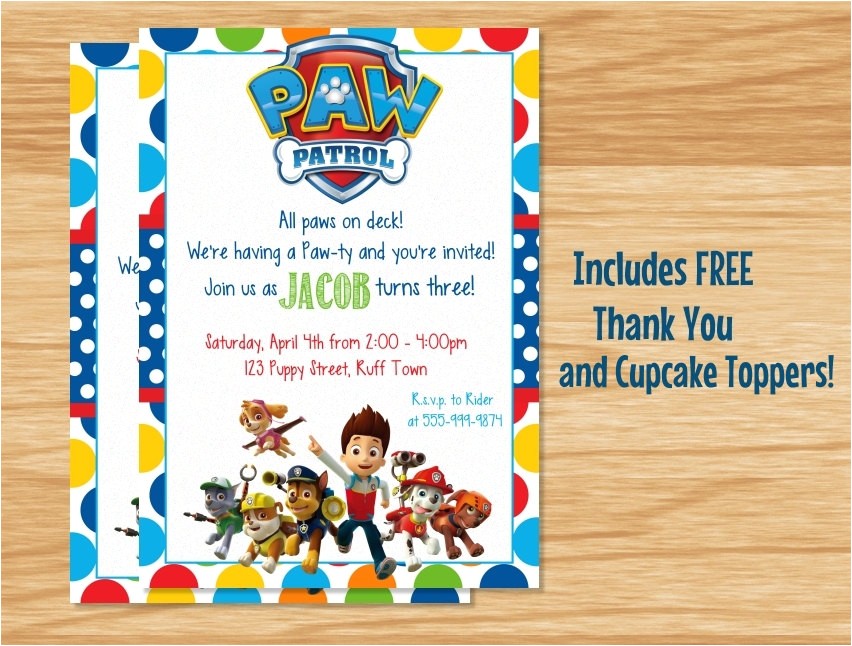 Free Personalized Paw Patrol Birthday Invitations Custom Made Paw Patrol Birthday Invitation Paw by