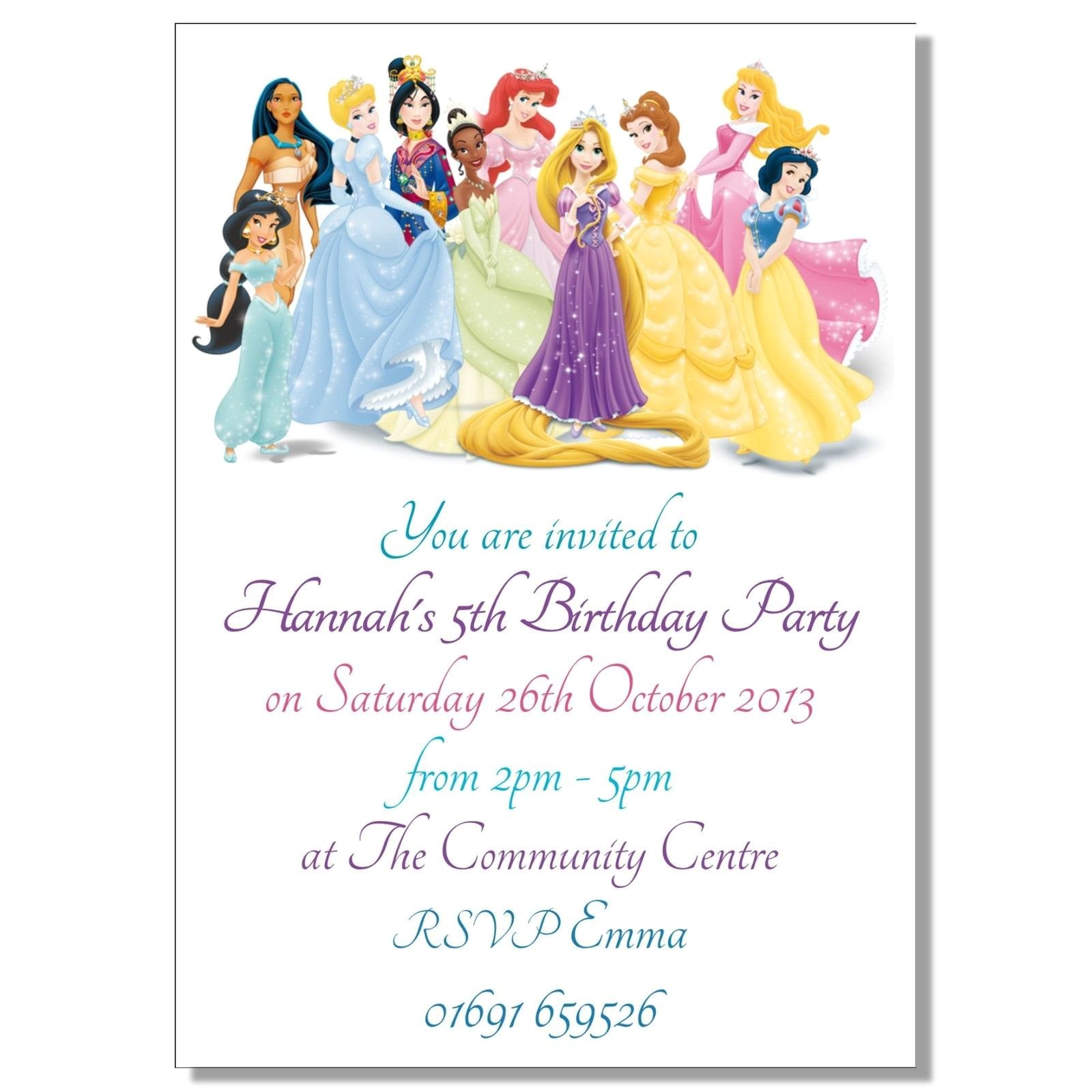 Free Princess Birthday Invitation Template Birthday Invitation Card Disney Princesses Birthday