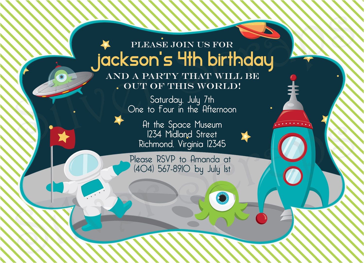Free Printable Alien Birthday Invitations Outer Space Custom Digital Birthday Party Invitation
