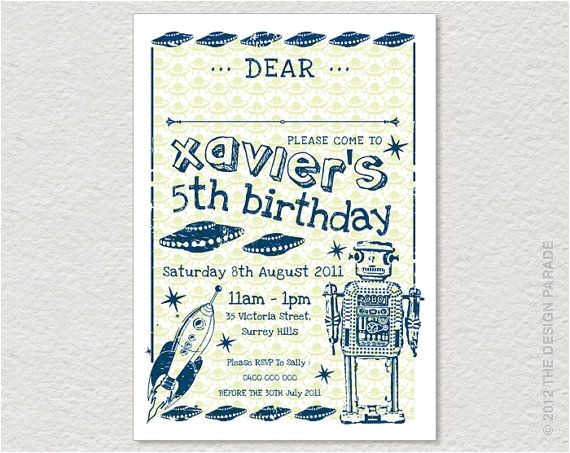 Free Printable Alien Birthday Invitations Printable Robot Space Party Invitation Retro Vintage