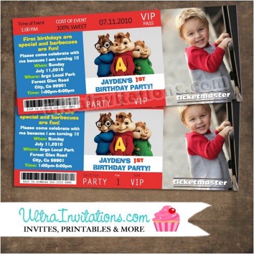 Free Printable Alvin and the Chipmunks Birthday Invitations Alvin Chipmunk Ticket Invitations Brittany Miller