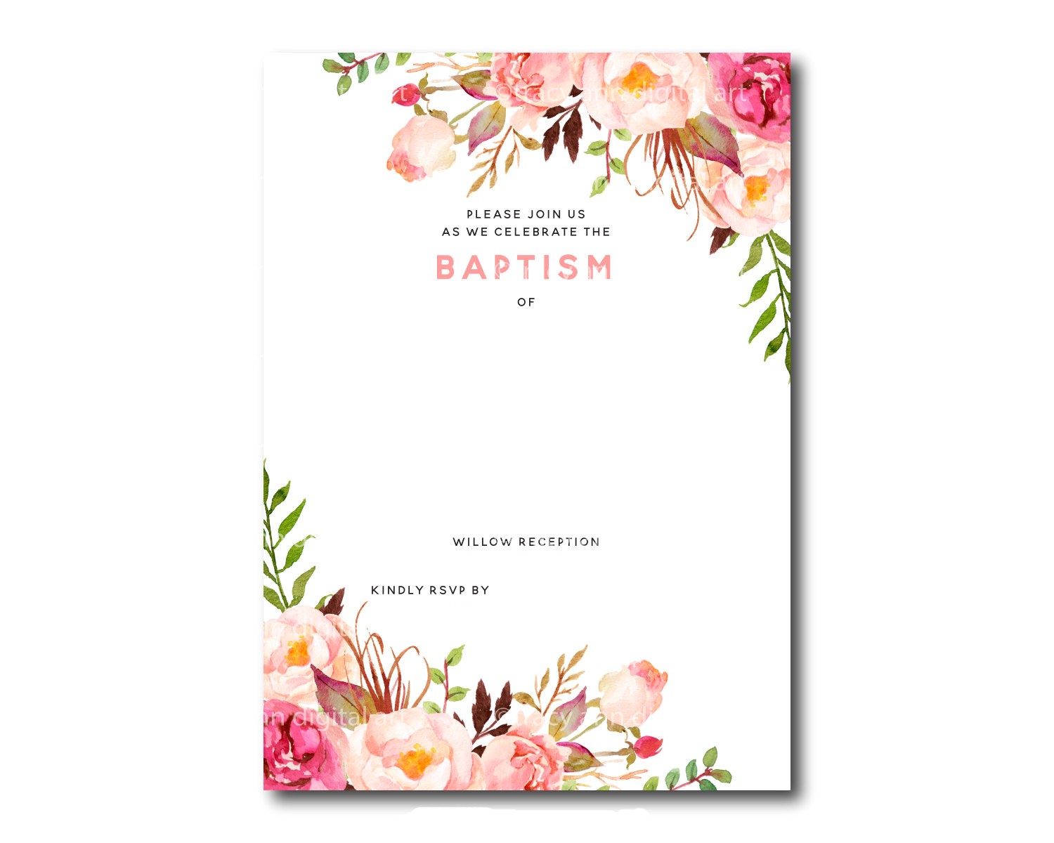 Free Printable Baptism Invitation Cards Templates Free Printable Baptism Floral Invitation Template