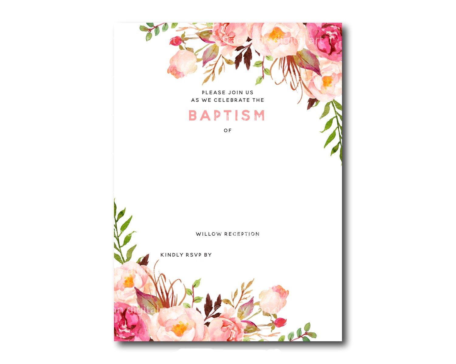 Free Printable Baptism Invitations Templates Free Printable Baptism Floral Invitation Template