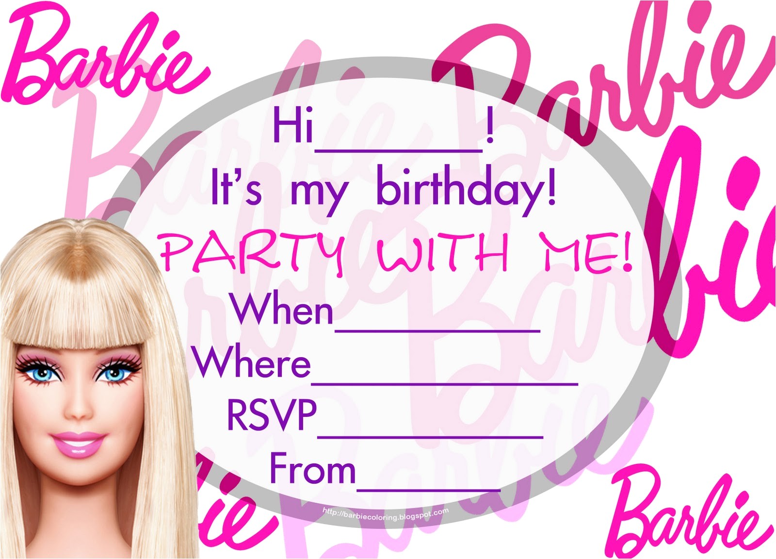 Free Printable Barbie Birthday Party Invitations Barbie Coloring Pages Pink Barbie Party Invitations to