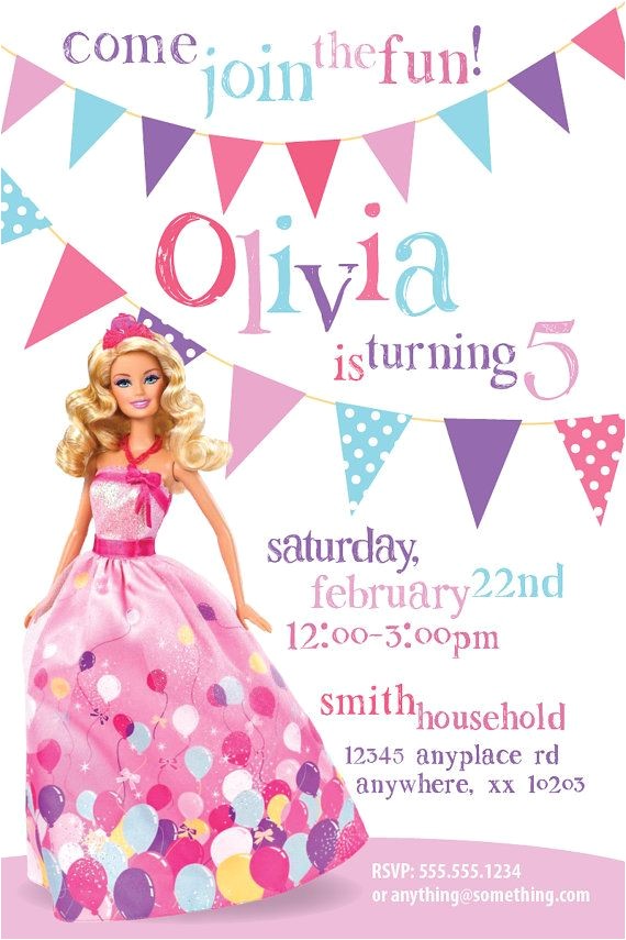 Free Printable Barbie Birthday Party Invitations Barbie theme Birthday Invitation Diy Printable by