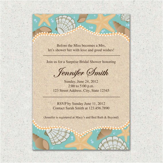 Free Printable Beach theme Bridal Shower Invitations Invitation Beach themed Bridal Shower Invite by