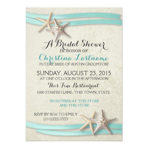 Free Printable Beach theme Bridal Shower Invitations Starfish and Ribbon Bridal Shower 4 5×6 25 Paper