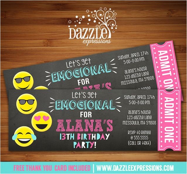Free Printable Birthday Invitations for Tweens Printable Tween Emoji Chalkboard Ticket Birthday Free Printable Birthday Invitations for Tweens Printable Tween Emoji Chalkboard Ticket Birthday