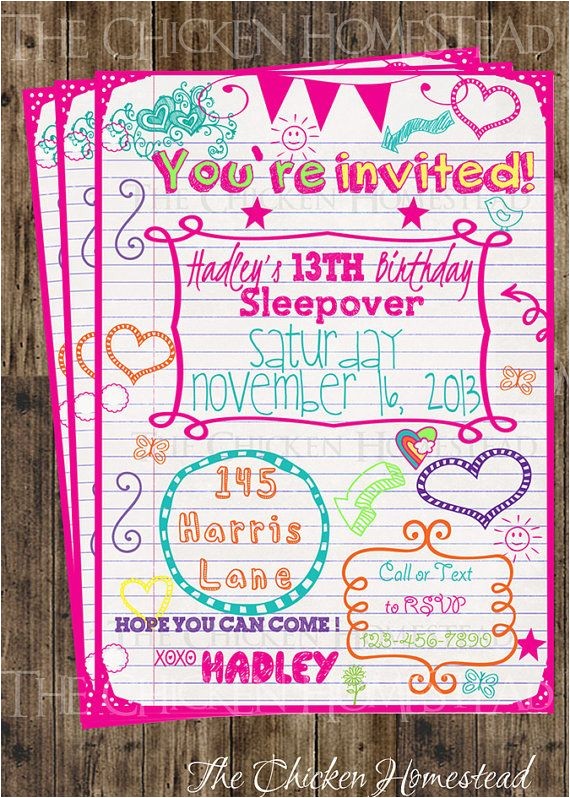 Free Printable Birthday Invitations for Tweens Tween Birthday Teen Invitation Sleepover Notebook Doodle Free Printable Birthday Invitations for Tweens Tween Birthday Teen Invitation Sleepover Notebook Doodle