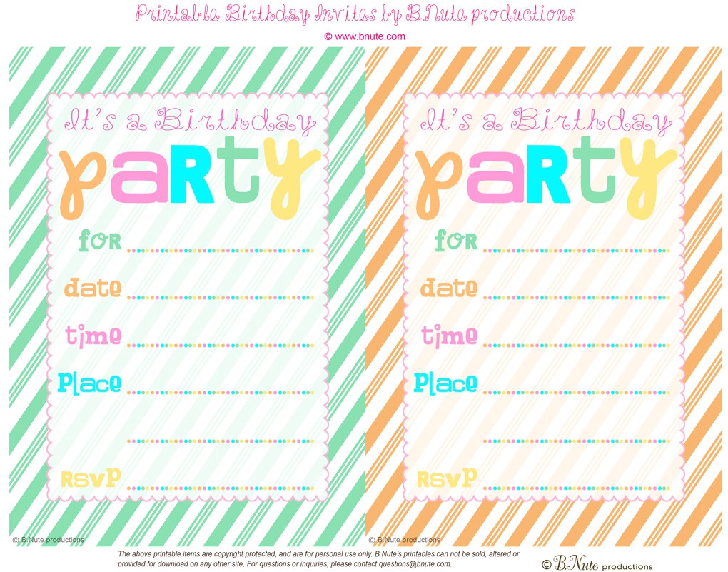 Free Printable Birthday Party Invitations Bnute Productions Free Printable Striped Birthday Party