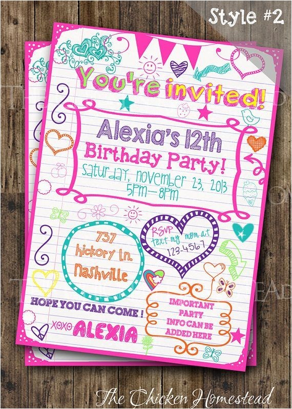 Free Printable Birthday Party Invitations for Tweens Custom Girl 39 S Sweet 16 Tween Teen Sleepover Doodle