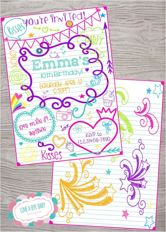 Free Printable Birthday Party Invitations for Tweens Doodle Tween Teen Kid Birthday Invitation Printable Digital