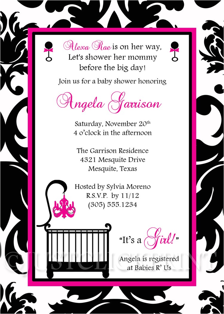 Free Printable Black and White Baby Shower Invitations Elegant White Black Hot Pink Damask Baby Shower Invitation