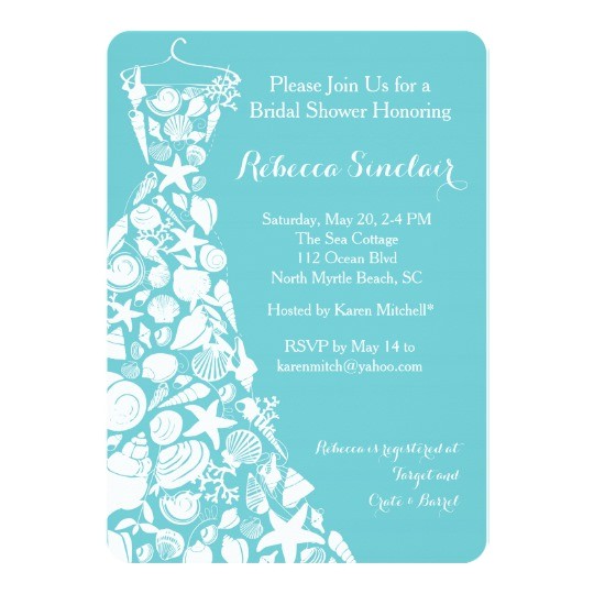 Free Printable Bridal Shower Invitations Beach theme Bridal Shower Invitation Beach Sea Shell Dress Card