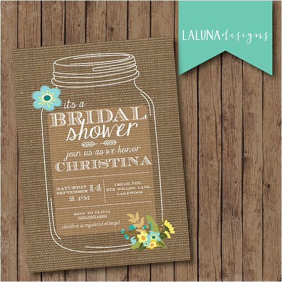 Free Printable Bridal Shower Invitations Rustic Rustic Mason Jar Burlap Bridal Shower Invite Floral