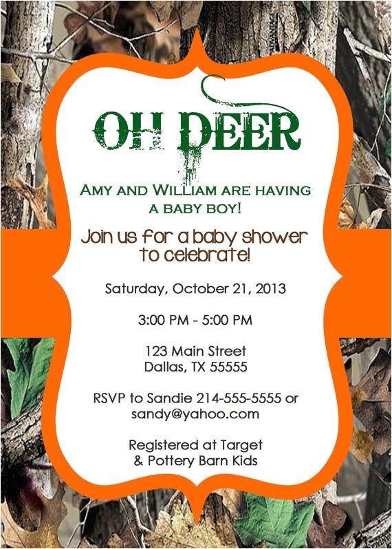 Free Printable Camo Baby Shower Invitations Oh Deer Real Tree Camo Baby Shower Invitation or Birthday