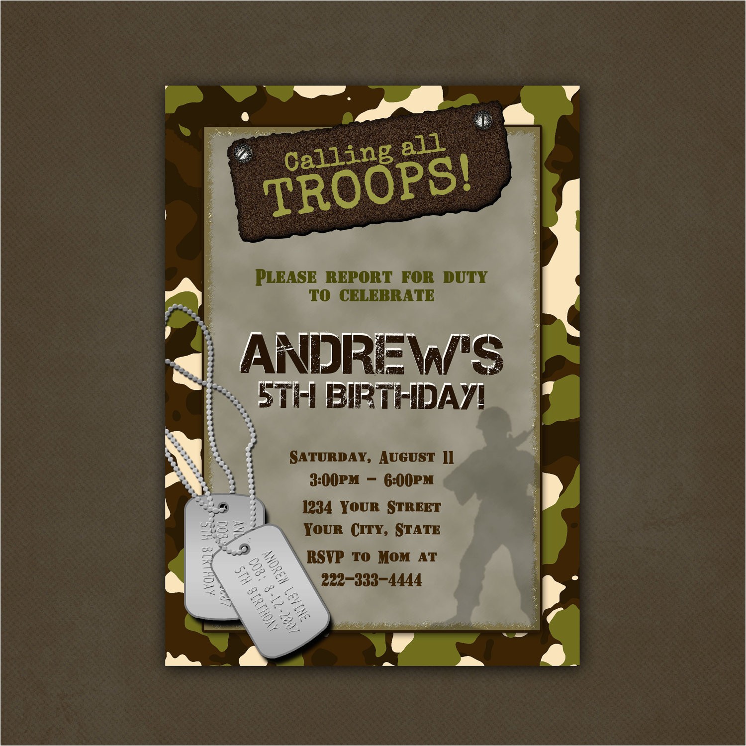 Free Printable Camo Birthday Invitations Military Camouflage Birthday Party Invitations Printable File