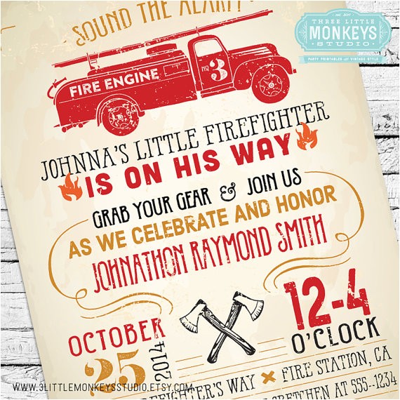 Free Printable Firefighter Baby Shower Invitations Vintage Firefighter Baby Shower Invitation by