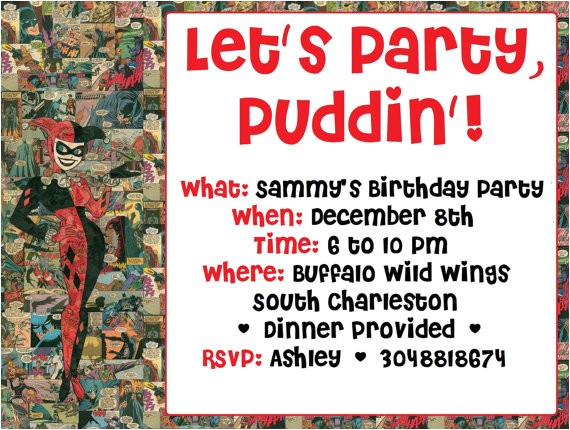 Free Printable Harley Quinn Birthday Invitations Customizable Harley Quinn Batman Inspired Birthday Party Free Printable Harley Quinn Birthday Invitations Customizable Harley Quinn Batman Inspired Birthday Party