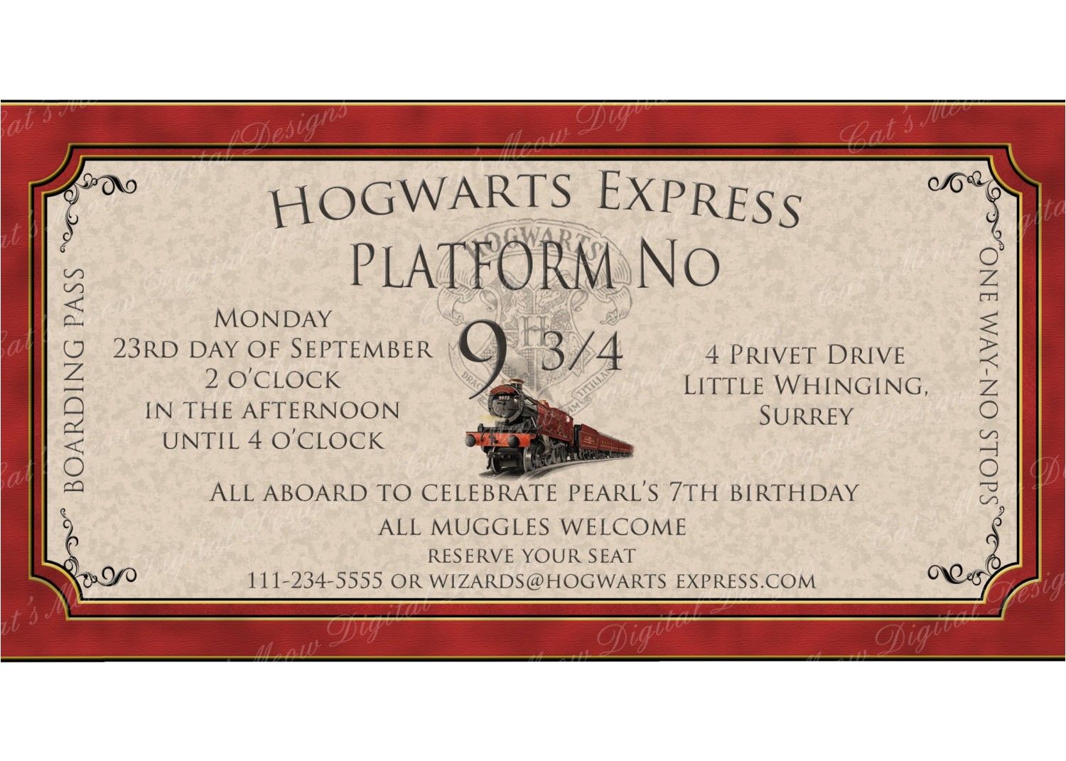 Free Printable Harry Potter Birthday Invitations Hogwarts Harry Potter Printable Invitation by Catsmeowddesigns
