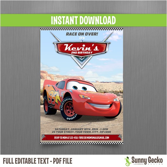 Free Printable Lightning Mcqueen Birthday Party Invitations Disney Cars Lightning Mcqueen Birthday Invitation Instant