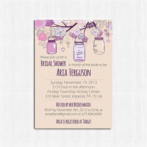 Free Printable Mason Jar Bridal Shower Invitations Mason Jar Bridal Shower Invitation Printable Purple