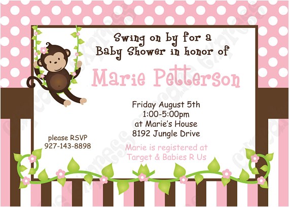 Free Printable Monkey Girl Baby Shower Invitations Diy Monkey Baby Girl Baby Shower Printable Invitation 5×7