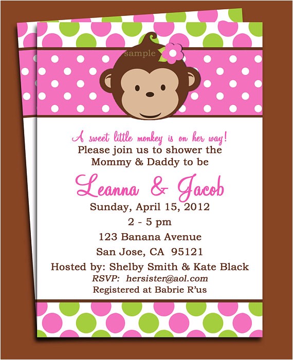 Free Printable Monkey Girl Baby Shower Invitations Monkey Girl Invitation Printable or Printed with Free