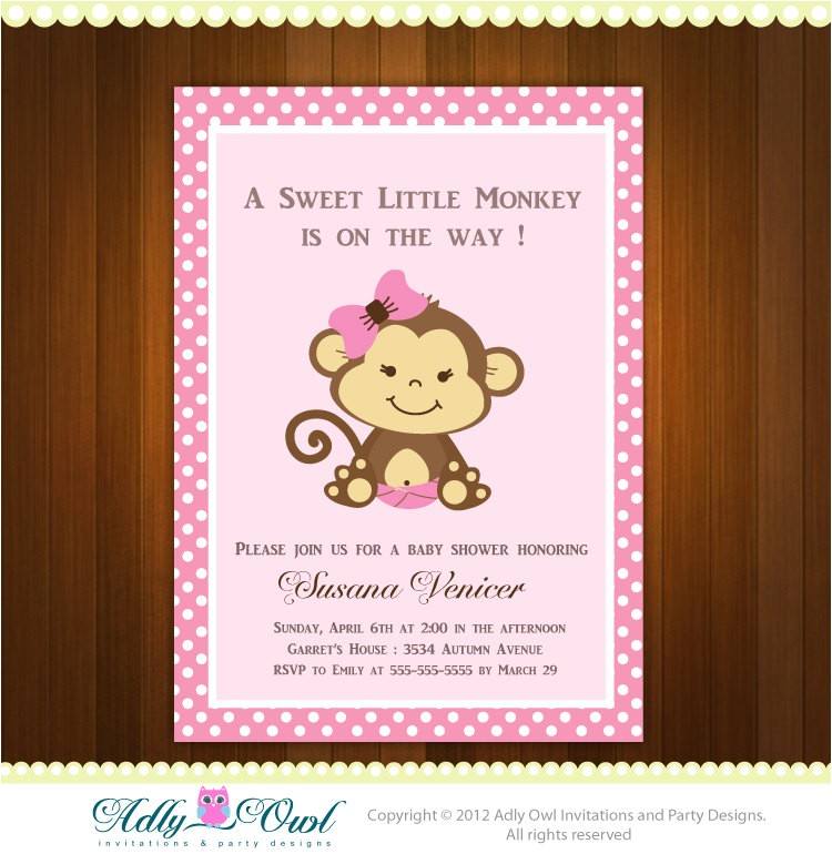 Free Printable Monkey Girl Baby Shower Invitations Pink Girl Monkey Baby Shower Printable Diy Party