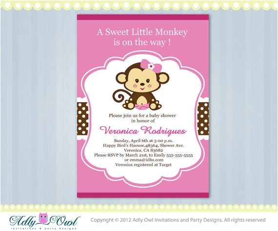 Free Printable Monkey Girl Baby Shower Invitations Pink Lime Green Girl Monkey Jungle Monkeys Baby Shower